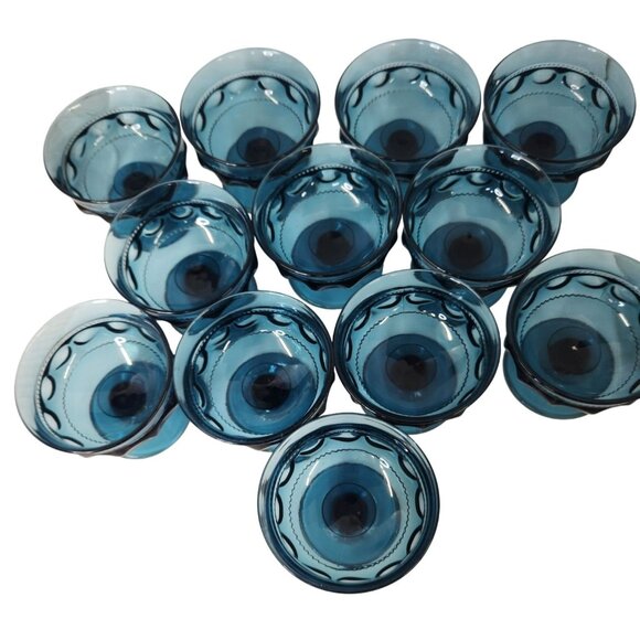 Tiffin Glass teal blue Kings Crown, Thumbprint pattern Vintage Blue  Dessert Dis - Picture 10 of 16